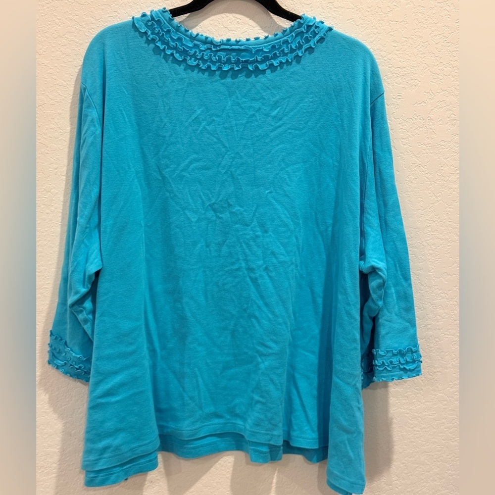Quacker Factory Turquoise Tunic with Ruffle Trim - Picture 2 of 4